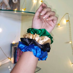 BLACK, GREEN, BLUE AND GOLDEN SCRUNCHIE set Of 4