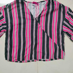 Women Striped Wrap Top