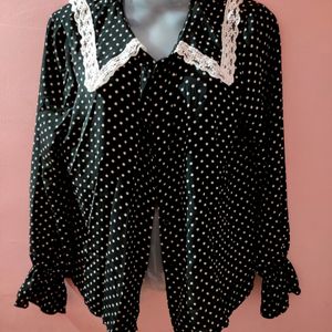 Korean Lace Work Polka Dot Shirt