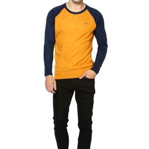 RED TAPE Men Solid Round Neck Yellow, Blue Sweater