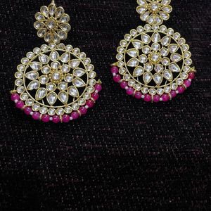 Golden Pink Heavy Chandbali Earrings