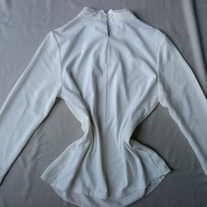 New Korean High Neck Off White Top