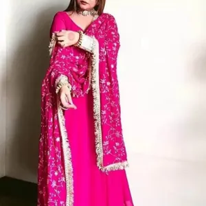 Magenta and Flared Maxi Gown with Dupatta (Set)