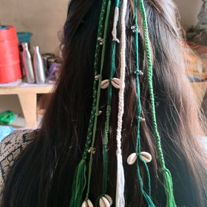 unique Green And Off-white Hair Braids 🎀