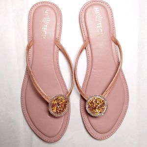 Women Pink Flats Sandal Size-7