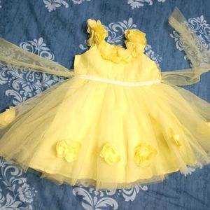 Yellow Flared Party Wear Frock For Baby Girls