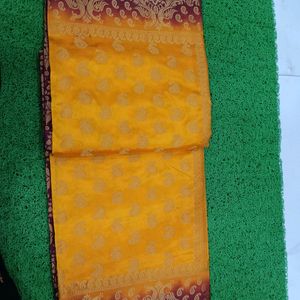 Yellow and Red Silk Saree