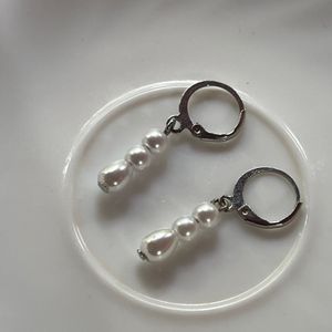 Silver Pearl Hoop Earrings