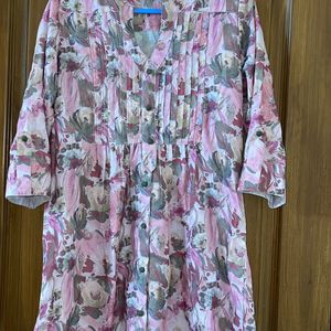 Abstract Printed Mandarin Collar A-Line Kurti