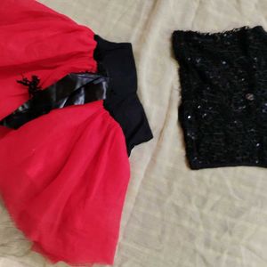 Red And Black Skirt Set For Baby Girl Party Wear