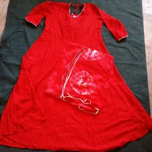 New Red Gown With Dupatta