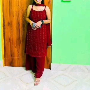 Maroon Colored Embroidered Sequence Kurta!!!