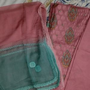 Unstitched Cotton Suit With Pure Chiffon Dupatta