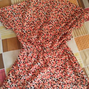 Oxolloxo Playsuit  Orange And Black Floral Print