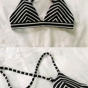 H & M  Black / White Striped Bikini Bra Top