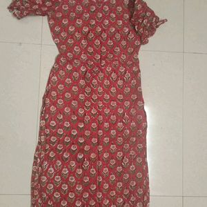 Red Printed Straight Kurti