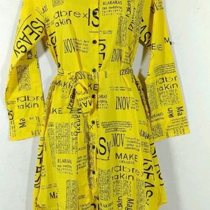 Pepper Print Yellow Shirt Dress