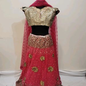 Pink Colour Mirror Worked Lehenga