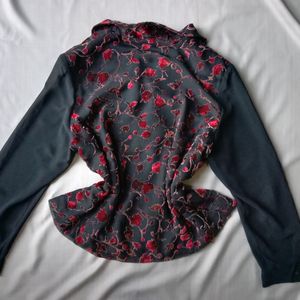 New Asthetic Korean Black Shirt With Red Handmade