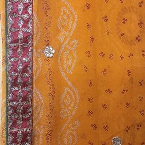 Orange Bandhej Saree With Border