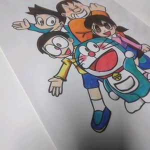 Doremon With His Family Drawing