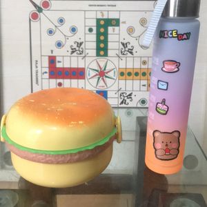 Cute Burger Lunch Box And Water Bottle