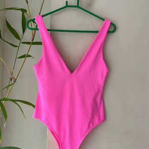 Zara Neon Pink V Neck Top