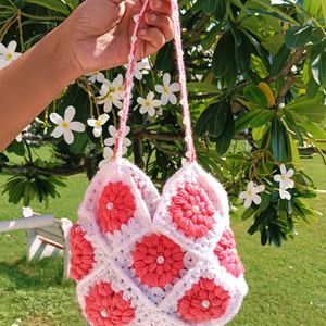 handmade Crochet Bag For Women Pearl Flower Design