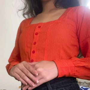 Orange Full Sleeves Crop Top