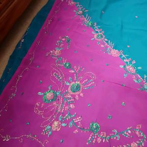 Blue Pink Jamli Saree