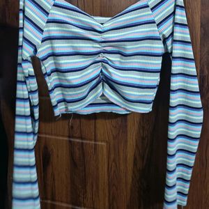 Multicolored Cropped Stripped Blouse Top #top #blo