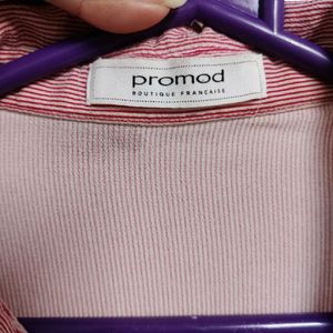 Baby Pink Promod Shirt. Vertical Stripes.