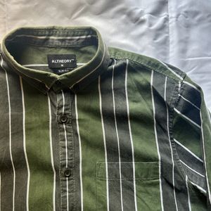 Green Striped Slim Fit Shirt - Size M