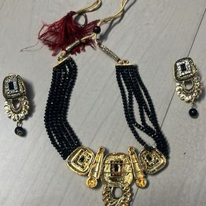 Beautiful Black And Golden Partywear Necklace