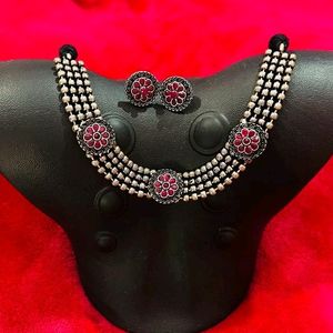 Oxidised Choker Cum Necklace Set With Earrings Not Used Once.