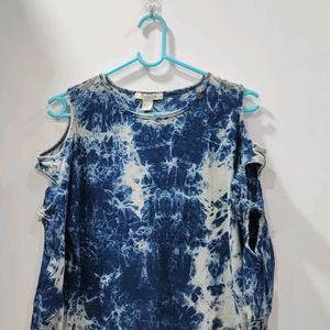 Tie Dye Blue Cutout Sleeve Top