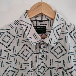 White With Navy Blue Print Shirts (Men's)