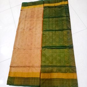 Beige and Green Saree