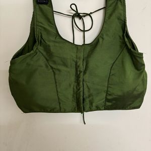 Olive Green Sleeveless Slightly Padded Blouse