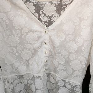 Beautiful White Net Top With Floral Design