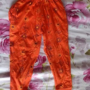 Orange Pants With Flower Print