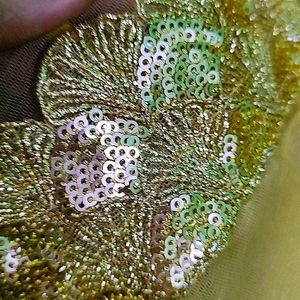 Golden Beaded Lacework Partywear Saree Blouse