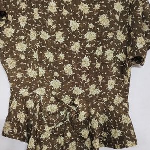 Brown Floral Top With Bow