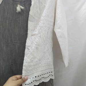 Ethnic Gown With Chikankari White Shrug