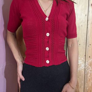 Dark Red Top With Button Down