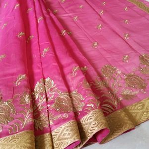 Brand New Pink Saree with Attached Blouse Piece