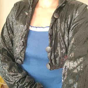 Black Sequin Party Wear Overcoat