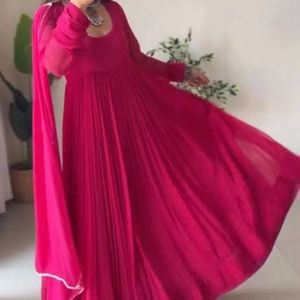 Magenta and Flared Maxi Gown with Dupatta (Set)