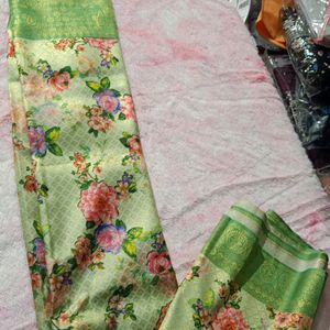 Brand New Digital Floral Kuberpattu In Green Color