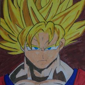 "Handmade Goku Super Saiyan Painting – Anime Fan"